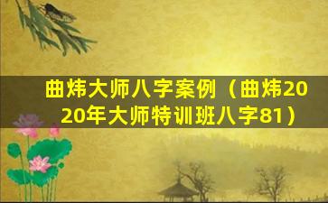 曲炜大师八字案例（曲炜2020年大师特训班八字81）