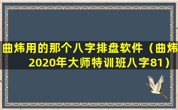 曲炜用的那个八字排盘软件（曲炜2020年大师特训班八字81）