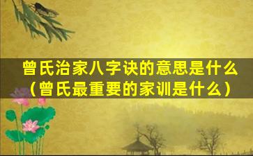 曾氏治家八字诀的意思是什么（曾氏最重要的家训是什么）