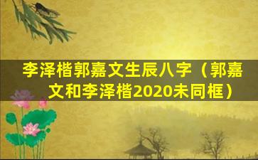 李泽楷郭嘉文生辰八字（郭嘉文和李泽楷2020未同框）