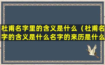 杜甫名字里的含义是什么（杜甫名字的含义是什么名字的来历是什么）