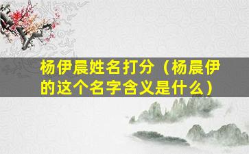 杨伊晨姓名打分（杨晨伊的这个名字含义是什么）