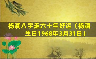 杨澜八字走六十年好运（杨澜生日1968年3月31日）