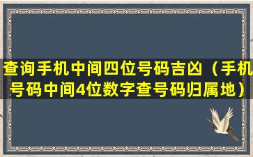 查询手机中间四位号码吉凶（手机号码中间4位数字查号码归属地）