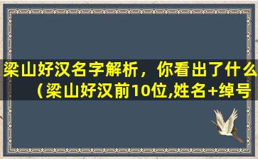 梁山好汉名字解析，你看出了什么（梁山好汉前10位,姓名+绰号+情节）