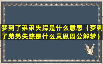 梦到了弟弟失踪是什么意思（梦到了弟弟失踪是什么意思周公解梦）