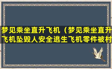 梦见乘坐直升飞机（梦见乘坐直升飞机坠毁人安全逃生飞机零件被村民抢了）