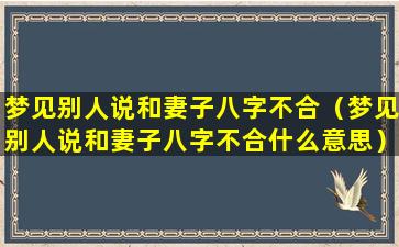 梦见别人说和妻子八字不合（梦见别人说和妻子八字不合什么意思）