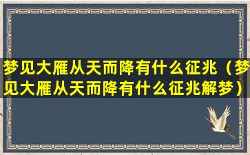 梦见大雁从天而降有什么征兆（梦见大雁从天而降有什么征兆解梦）