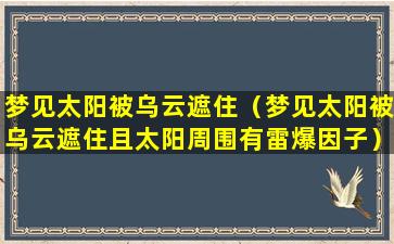 梦见太阳被乌云遮住（梦见太阳被乌云遮住且太阳周围有雷爆因子）