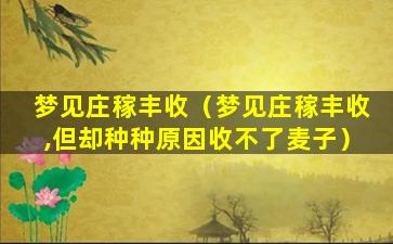 梦见庄稼丰收（梦见庄稼丰收,但却种种原因收不了麦子）