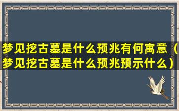 梦见挖古墓是什么预兆有何寓意（梦见挖古墓是什么预兆预示什么）