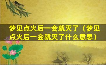 梦见点火后一会就灭了（梦见点火后一会就灭了什么意思）