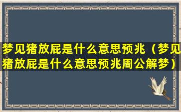 梦见猪放屁是什么意思预兆（梦见猪放屁是什么意思预兆周公解梦）