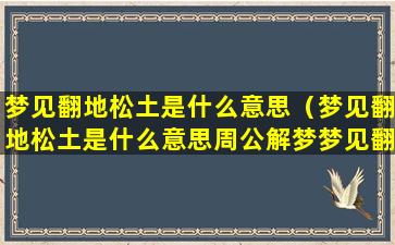 梦见翻地松土是什么意思（梦见翻地松土是什么意思周公解梦梦见翻地犁坏了）