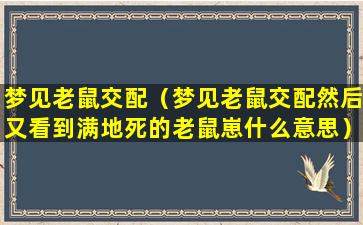 梦见老鼠交配（梦见老鼠交配然后又看到满地死的老鼠崽什么意思）