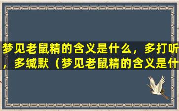 梦见老鼠精的含义是什么，多打听，多缄默（梦见老鼠精的含义是什么,多打听,多缄默）