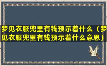 梦见衣服兜里有钱预示着什么（梦见衣服兜里有钱预示着什么意思）