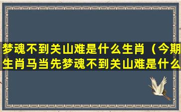 梦魂不到关山难是什么生肖（今期生肖马当先梦魂不到关山难是什么生肖）