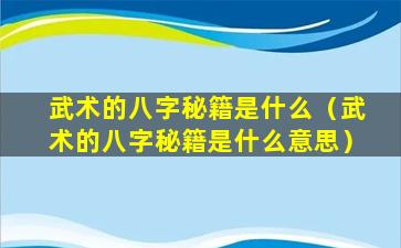 武术的八字秘籍是什么（武术的八字秘籍是什么意思）