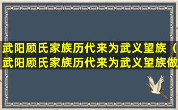 武阳顾氏家族历代来为武义望族（武阳顾氏家族历代来为武义望族做贡献）