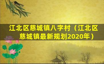 江北区慈城镇八字村（江北区慈城镇最新规划2020年）