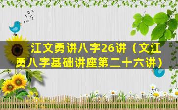 江文勇讲八字26讲（文江勇八字基础讲座第二十六讲）