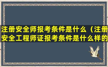 注册安全师报考条件是什么（注册安全工程师证报考条件是什么样的）