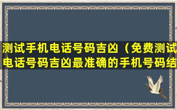 测试手机电话号码吉凶（免费测试电话号码吉凶最准确的手机号码结合八字）