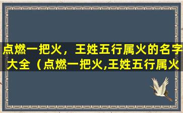 点燃一把火，王姓五行属火的名字大全（点燃一把火,王姓五行属火的名字大全）