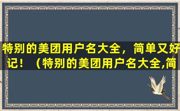 特别的美团用户名大全，简单又好记！（特别的美团用户名大全,简单又好记!）