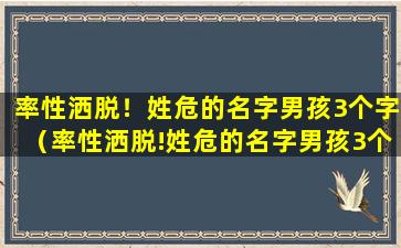 率性洒脱！姓危的名字男孩3个字（率性洒脱!姓危的名字男孩3个字）