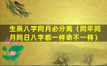 生辰八字同月必分离（同年同月同日八字都一样命不一样）