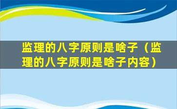 监理的八字原则是啥子（监理的八字原则是啥子内容）