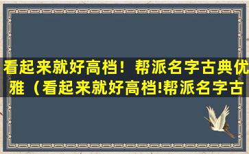 看起来就好高档！帮派名字古典优雅（看起来就好高档!帮派名字古典优雅）