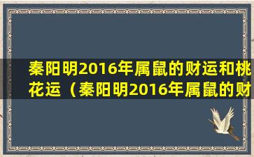 秦阳明2016年属鼠的财运和桃花运（秦阳明2016年属鼠的财运和桃花运怎么样）