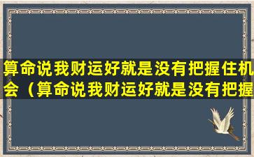 算命说我财运好就是没有把握住机会（算命说我财运好就是没有把握住机会什么意思）