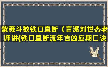 紫薇斗数铁口直断（盲派刘世杰老师讲(铁口直断流年吉凶应期口诀)）