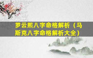 罗云熙八字命格解析（马斯克八字命格解析大全）