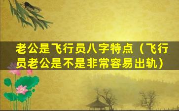 老公是飞行员八字特点（飞行员老公是不是非常容易出轨）