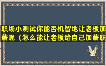 职场小测试你能否机智地让老板加薪呢（怎么能让老板给自己加薪职场上）