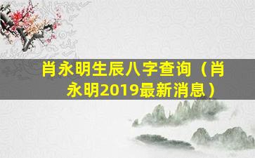 肖永明生辰八字查询（肖永明2019最新消息）