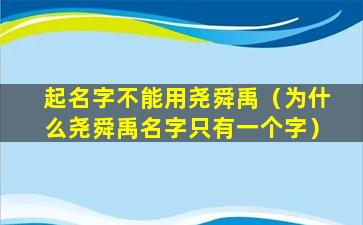 起名字不能用尧舜禹（为什么尧舜禹名字只有一个字）