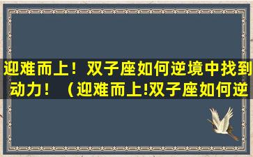 迎难而上！双子座如何逆境中找到动力！（迎难而上!双子座如何逆境中找到动力!）