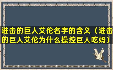 进击的巨人艾伦名字的含义（进击的巨人艾伦为什么操控巨人吃妈）