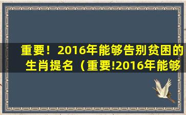 重要！2016年能够告别贫困的生肖提名（重要!2016年能够告别贫困的生肖提名）