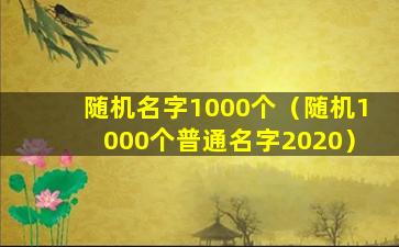 随机名字1000个（随机1000个普通名字2020）