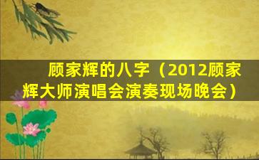 顾家辉的八字（2012顾家辉大师演唱会演奏现场晚会）