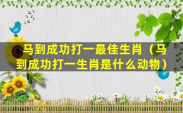 马到成功打一最佳生肖（马到成功打一生肖是什么动物）