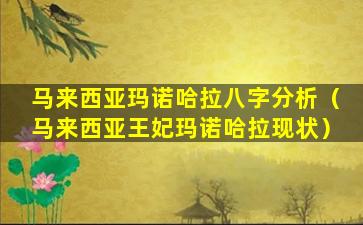 马来西亚玛诺哈拉八字分析（马来西亚王妃玛诺哈拉现状）